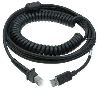 [90A052289] Datalogic 5m Coiled USB-A Scanner Cable – Power Off Terminal, Black | 90A052289